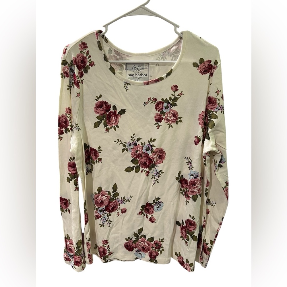 Sag Harbor Floral Long Sleeve Top - Cream and Red - XXL - NWOT